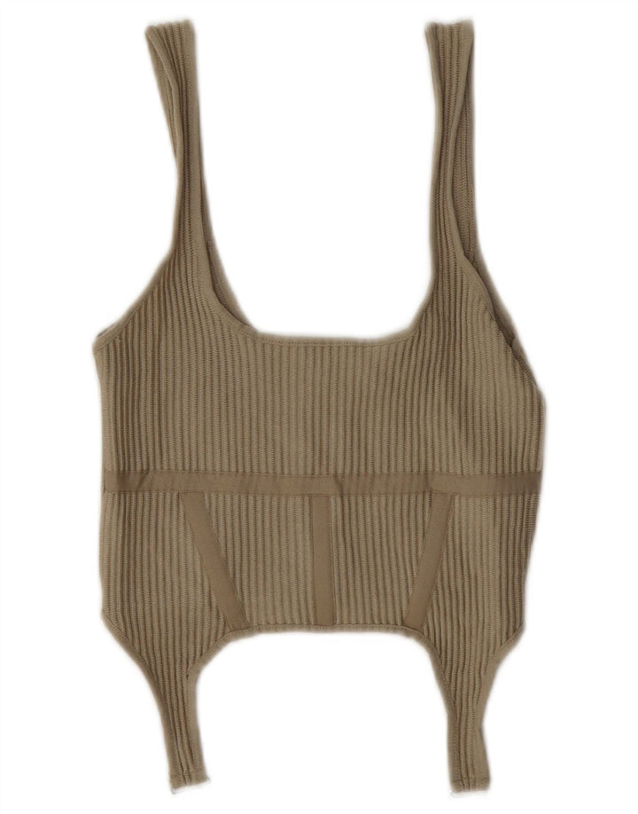 Zara Damen Crop Top UK 8 Small Beige Polyester