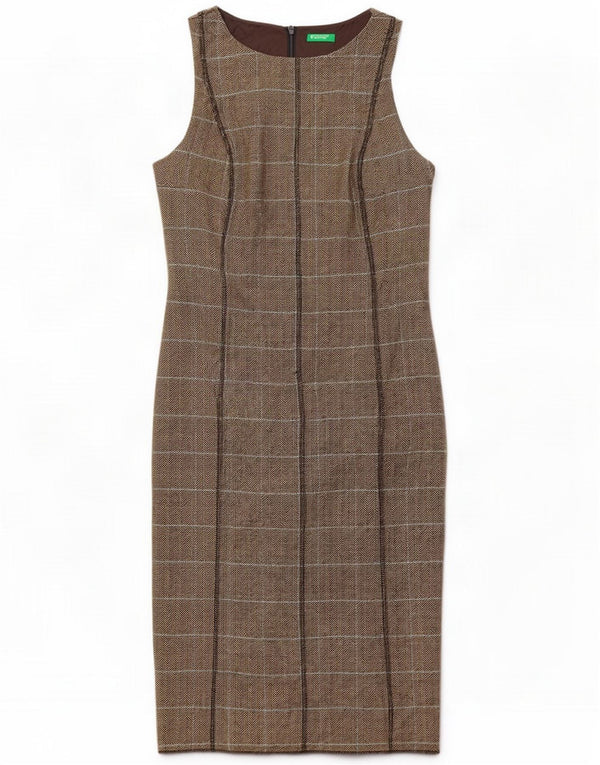 Benetton Damen Ärmelloses Etuikleid UK 8 Small Brown Chevron