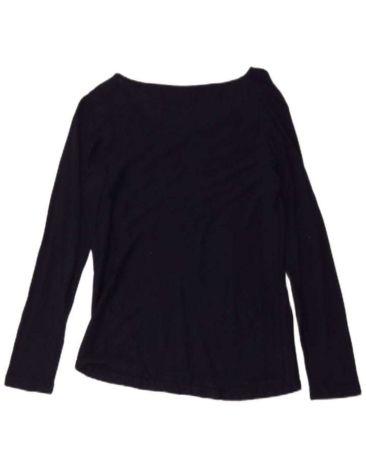 Zara Damen Top Langarm UK 12 Medium Marineblau Baumwolle