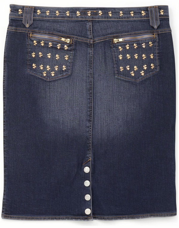 Blumarine Damen-Jeansrock IT 46 Groß W32 Blau geblümte Baumwolle