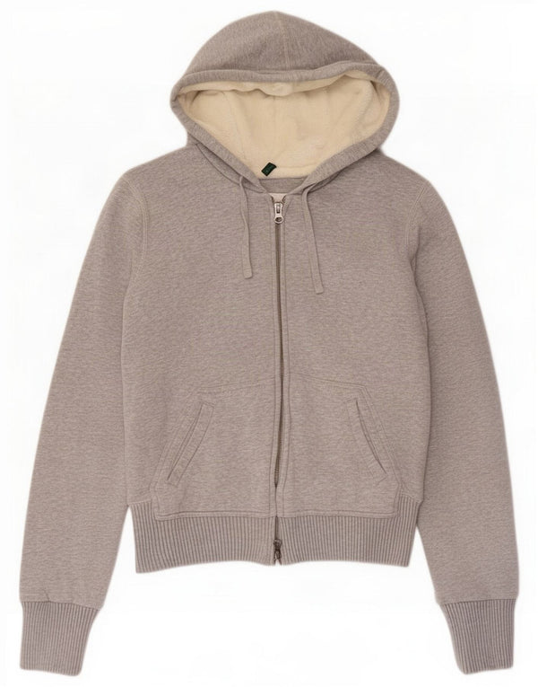 Benetton Womens Zip Hoodie Sweater UK 12 Medium Grey Cotton