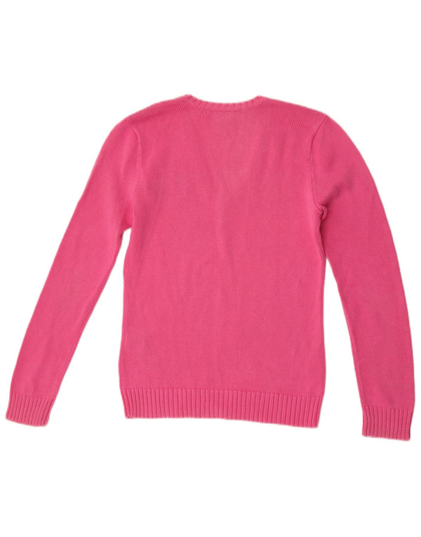 Ralph Lauren Damen-Pullover mit grafischem V-Ausschnitt, UK 12, mittelrosa, Baumwolle