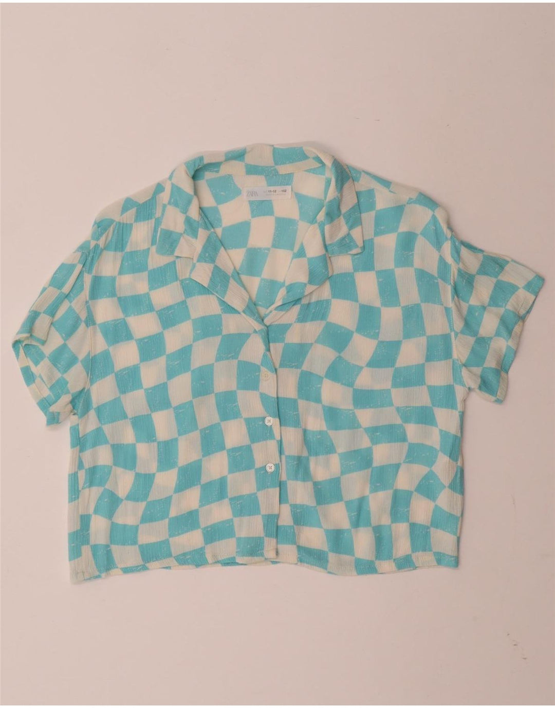 ZARA Kurzarm-Hemdbluse für Mädchen, 11–12 Jahre, blaue geometrische Viskose