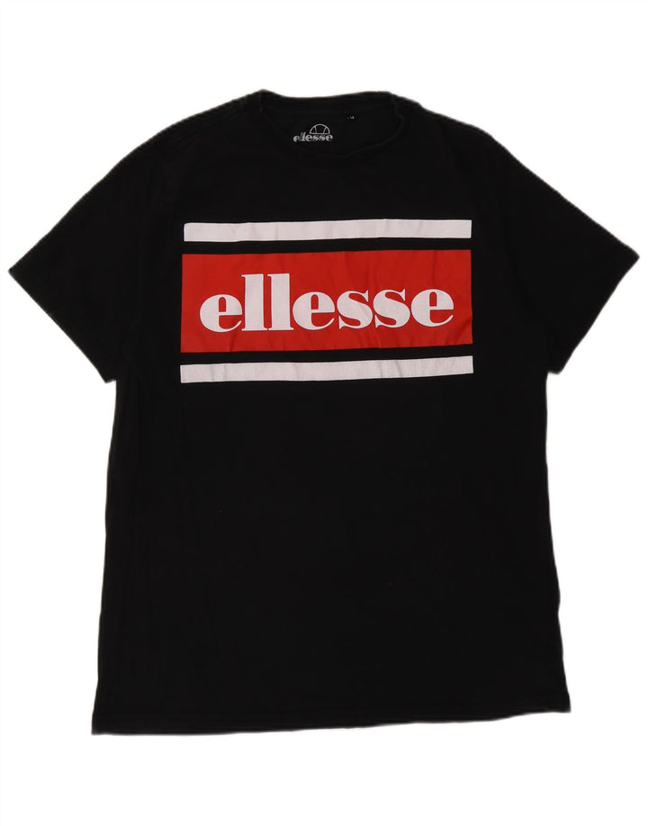 Ellesse Herren-Grafik-T-Shirt-Oberteil aus mittelschwarzer Colourblock-Baumwolle