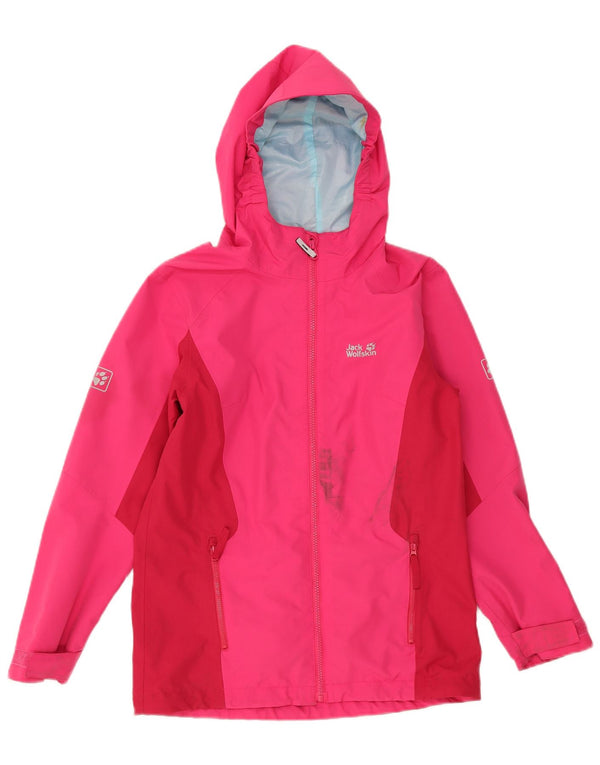 Jack Wolfskin Mädchen-Regenjacke mit Kapuze, 13–14 Jahre, rosa Farbblock