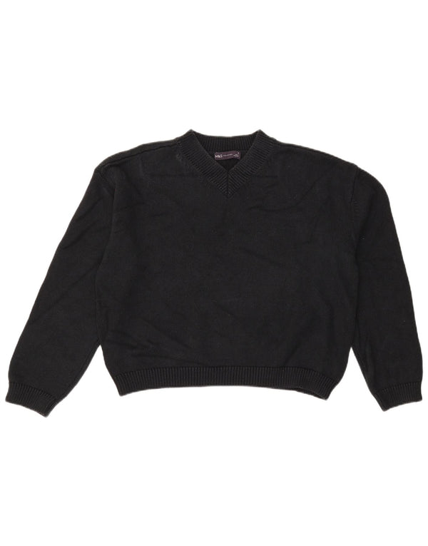 Marks & Spencer Damen Crop Pullover mit V-Ausschnitt, UK 14, Mittelschwarz