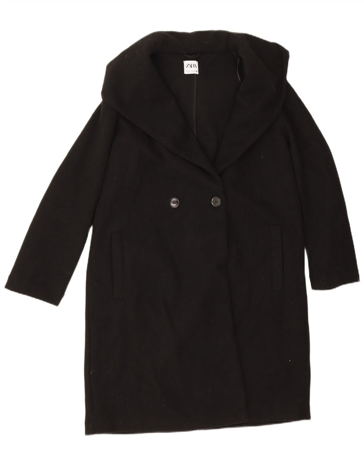 Zara Damen Übergroßer zweireihiger Mantel UK 10 Small Schwarz Polyester