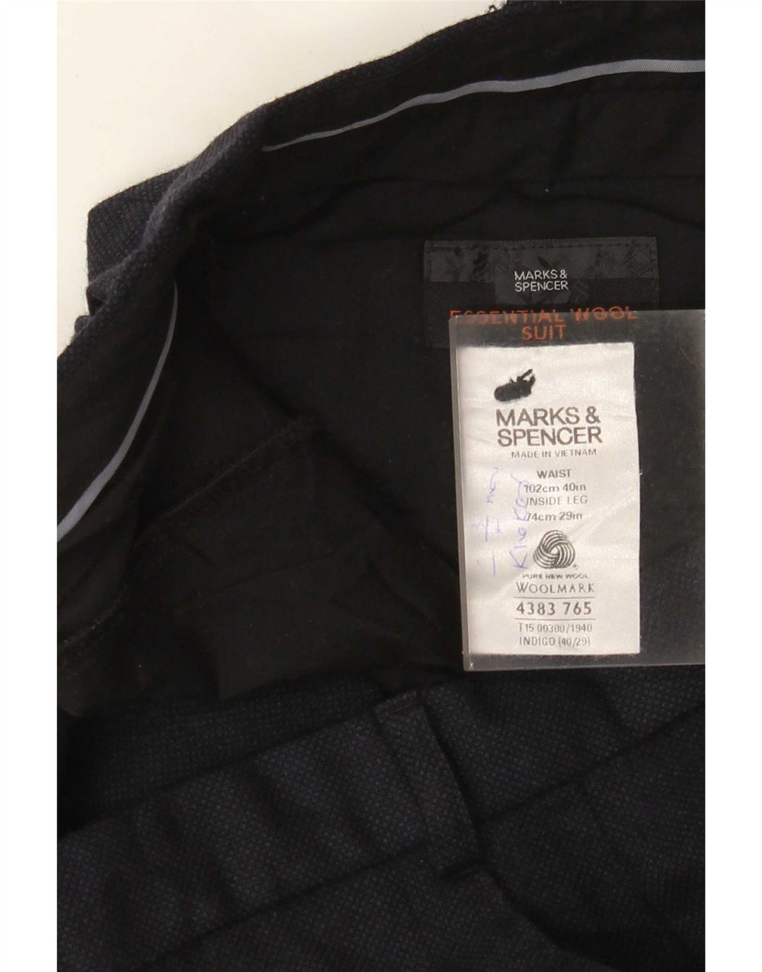 Gerade Herren-Anzughose von Marks & Spencer, W40, L29, marineblaue Wolle