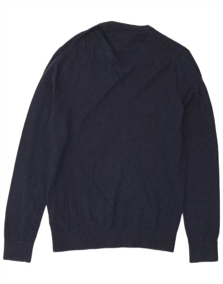 TOMMY HILFIGER Herren-Pullover mit V-Ausschnitt, Größe S, marineblaue Baumwolle