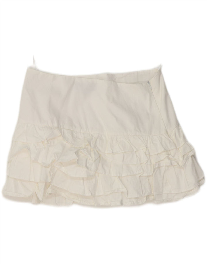 Zara Damen Mini-Rüschenrock Medium W30 Weiße Baumwolle