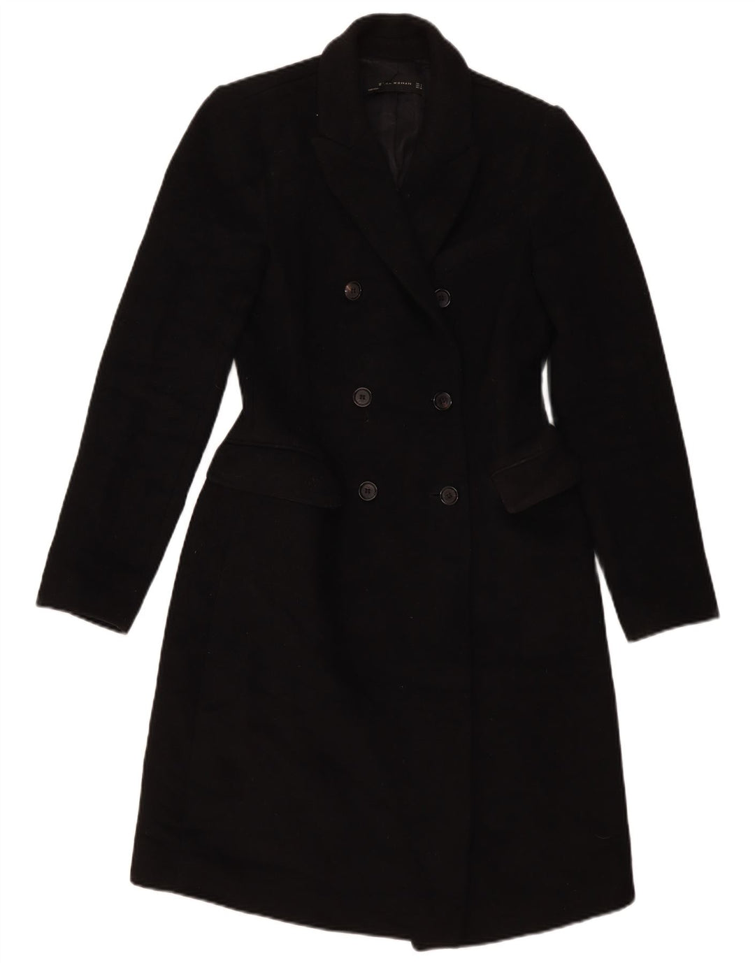 Zweireihiger Damenmantel von Zara, UK 10, Größe S, Schwarz, Polyester