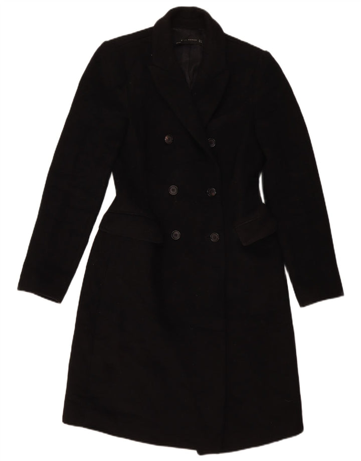 Zweireihiger Damenmantel von Zara, UK 10, Größe S, Schwarz, Polyester