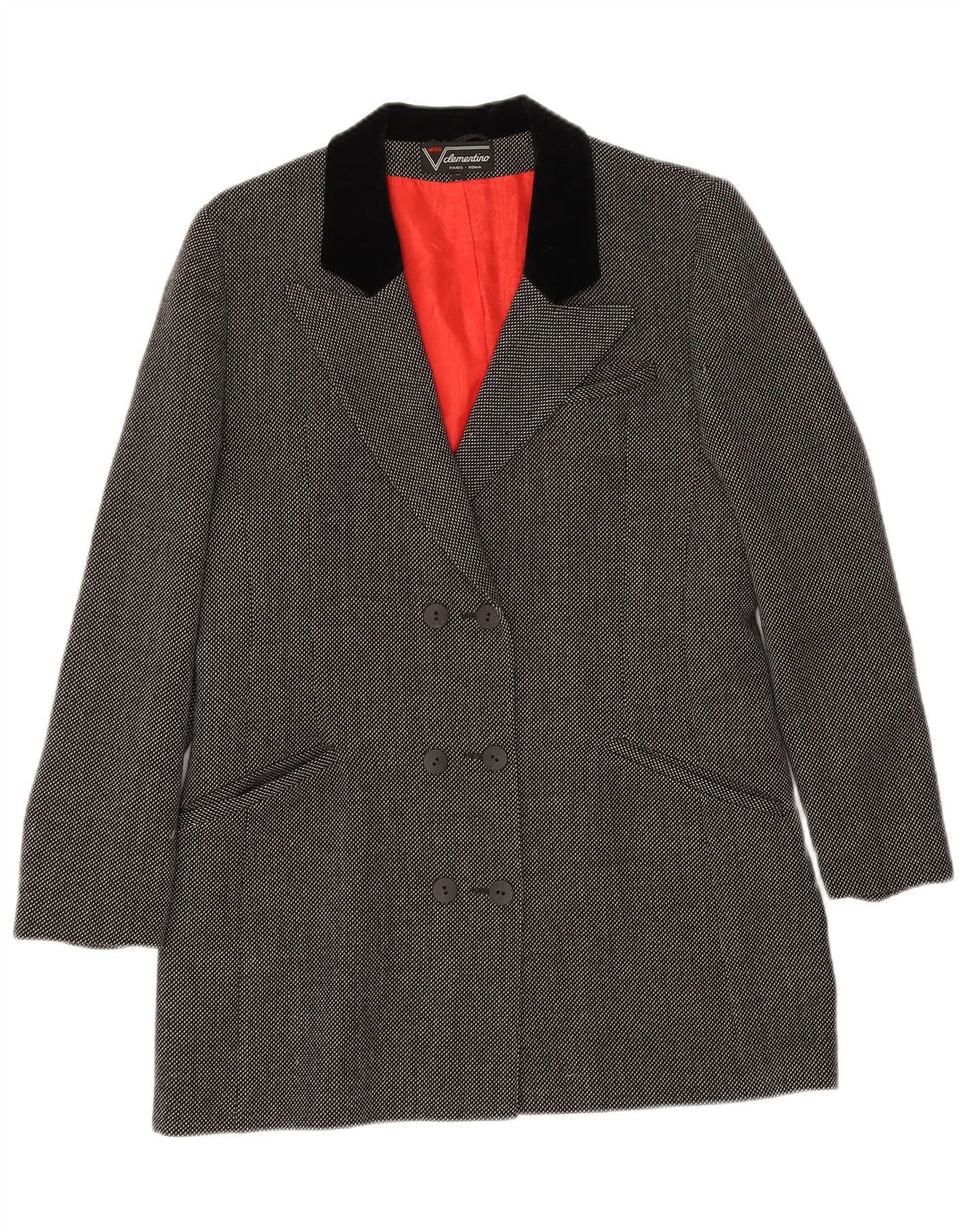 Clementino Damen Zweireiher-Blazerjacke, EU 36, kleine graue Wolle