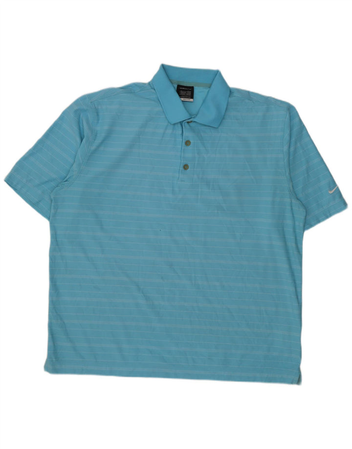 Nike Herren-Poloshirt UK 42/44, groß, blau gestreift, Polyester