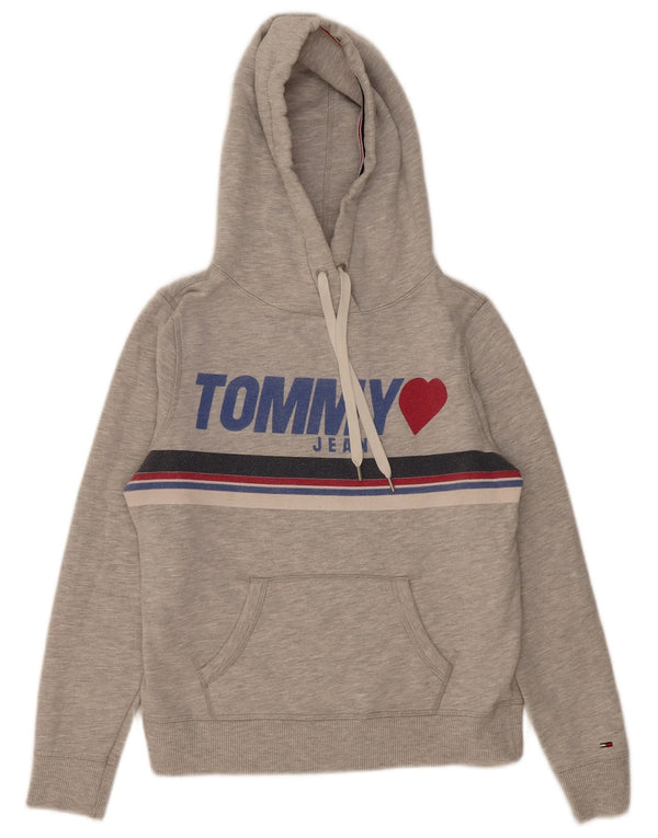 Tommy Hilfiger Damen-Kapuzenpullover mit Grafik, UK 10, Größe S, Grau, Baumwolle