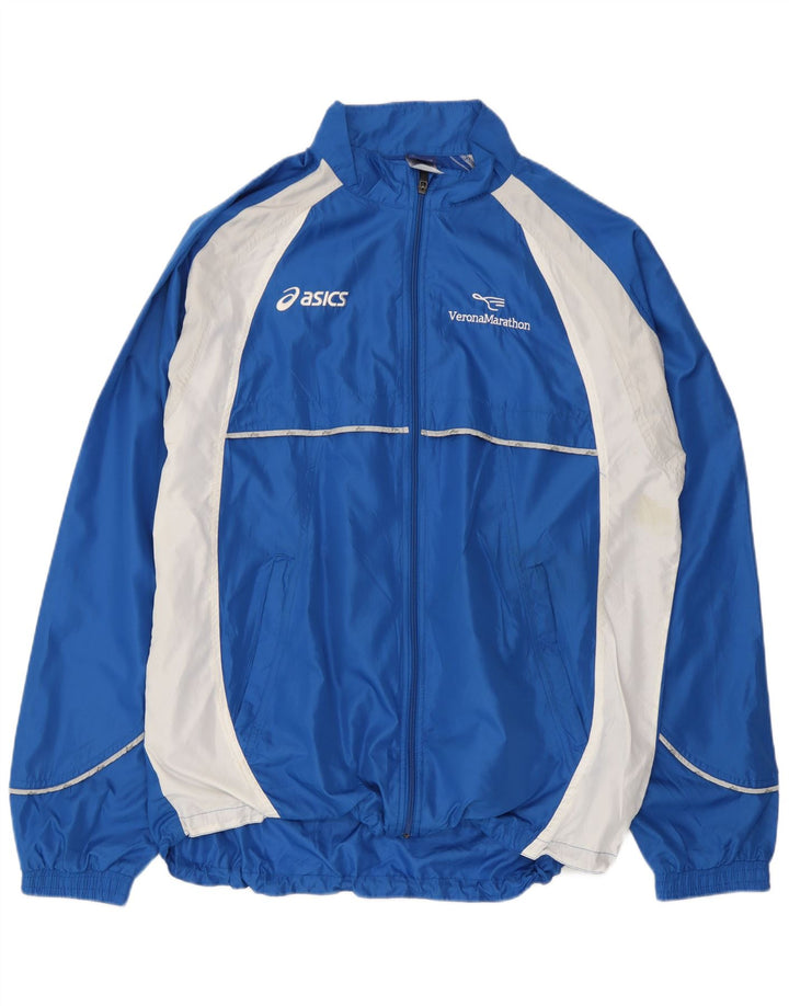 Asics Herren-Trainingsanzug mit grafischem Oberteil, XL, blaue Colourblock-Mikrofasern