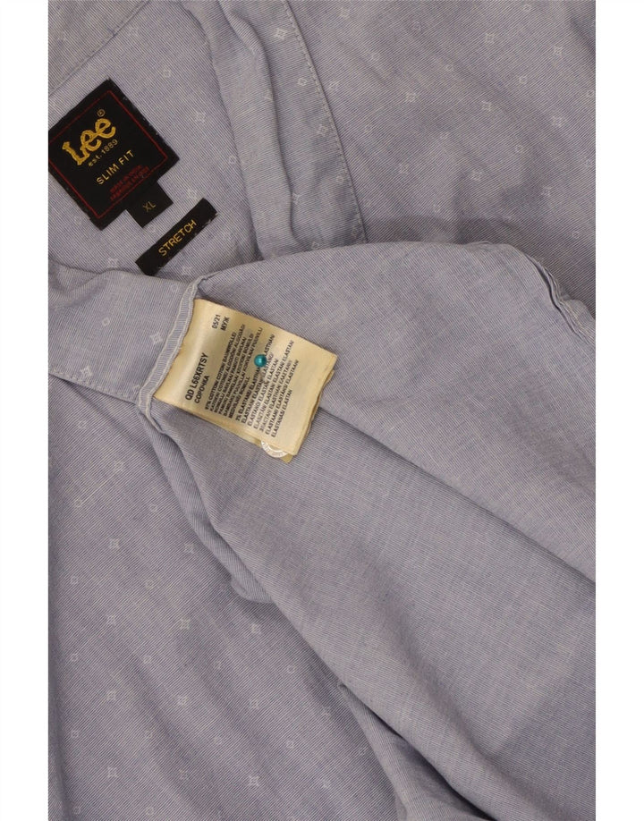 Lee Herren-Stretch-Slim-Fit-Hemd XL aus blauer, geometrischer Baumwolle