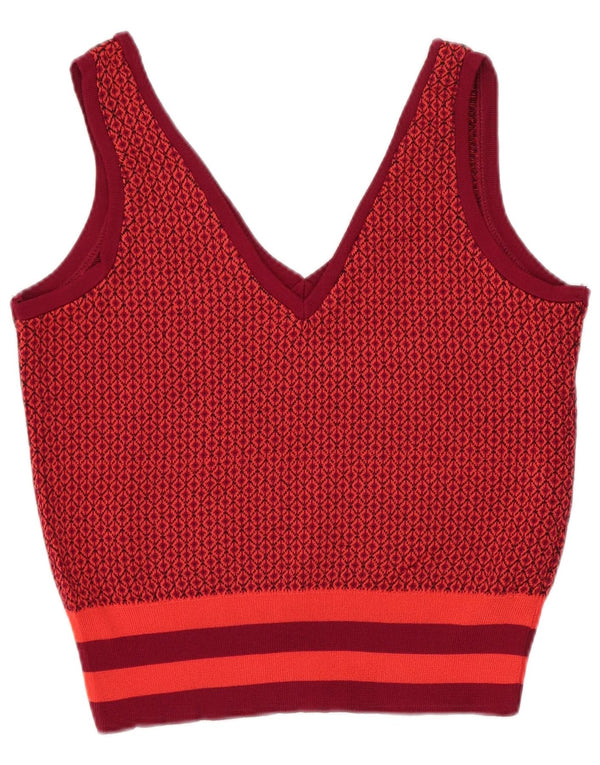 Zara Damen Crop Knit Vest Top UK 10 Kleine rote geometrische Viskose