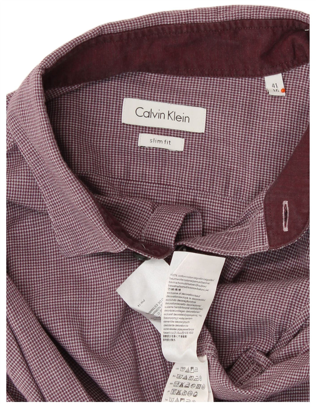 CALVIN KLEIN Herren Slim Fit Hemd Größe 41 16 Großes kastanienbraunes Hahnentrittmuster