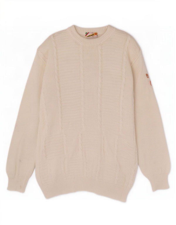 Marronetto Damen-Pullover mit Rundhalsausschnitt, UK 16, Größe L, weiße Baumwolle