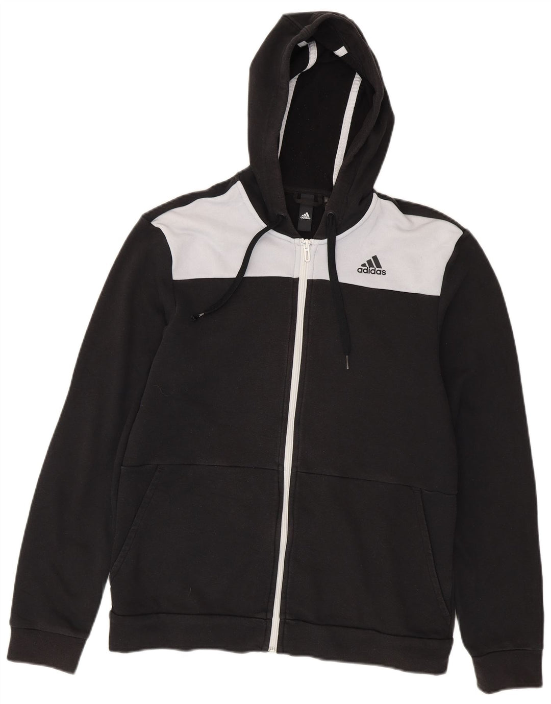 Adidas Herren-Kapuzenpullover mit Reißverschluss, Mittelschwarz, Colourblock-Baumwolle