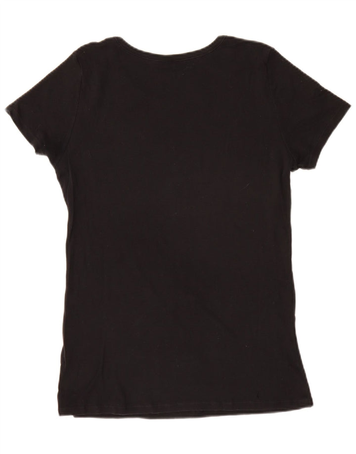 BENETTON Damen Grafik-T-Shirt-Oberteil UK 16 Small Schwarz