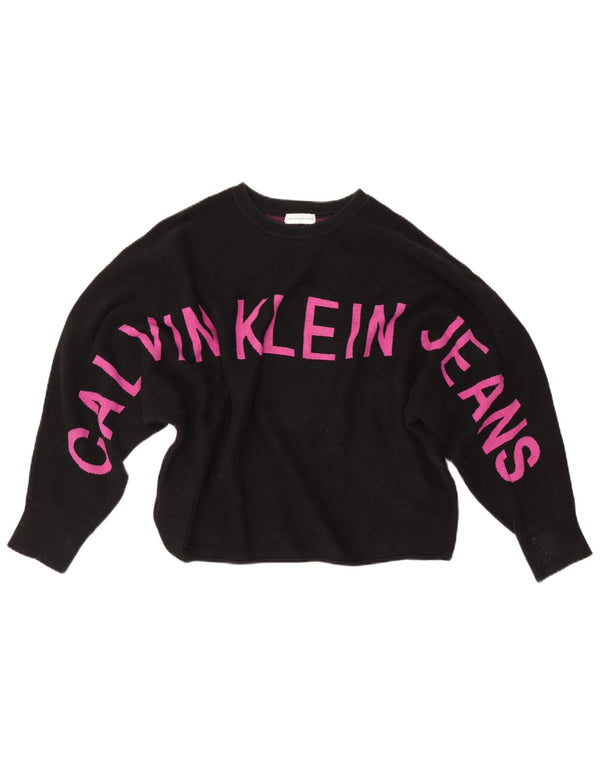 CALVIN KLEIN JEANS Damen Crop Sweatshirt Pullover UK 14 Medium Schwarz