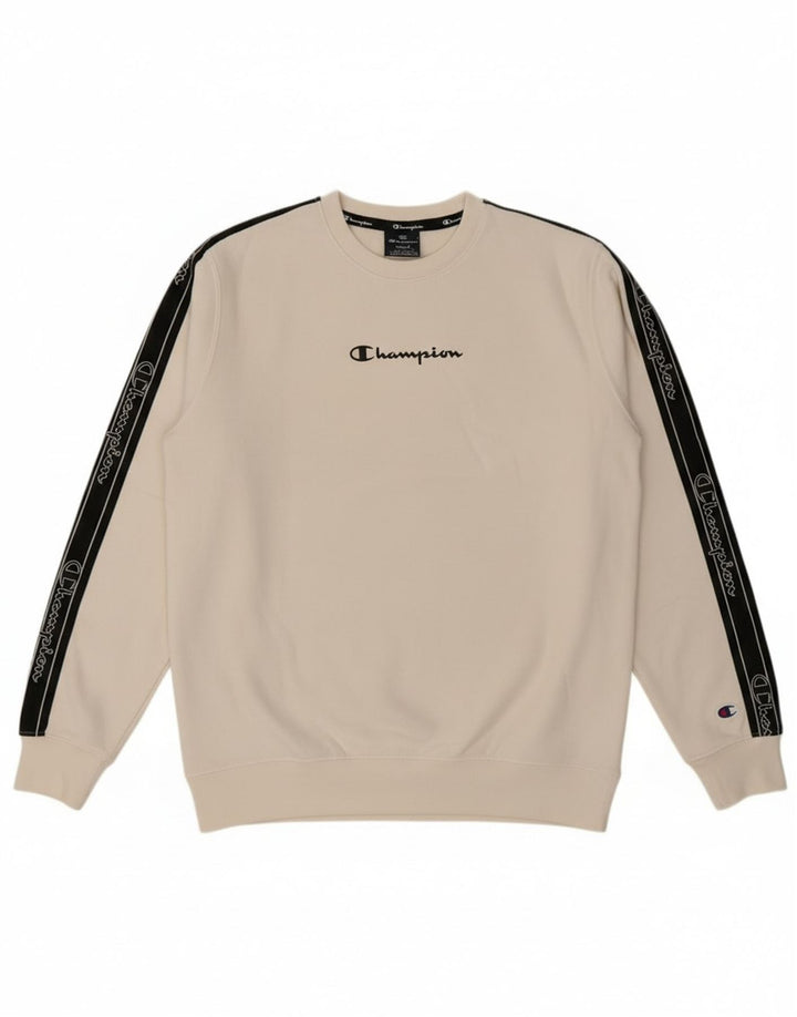 Champion Herren-Sweatshirt mit Grafik, Größe S, Weiß, Colourblock-Baumwolle