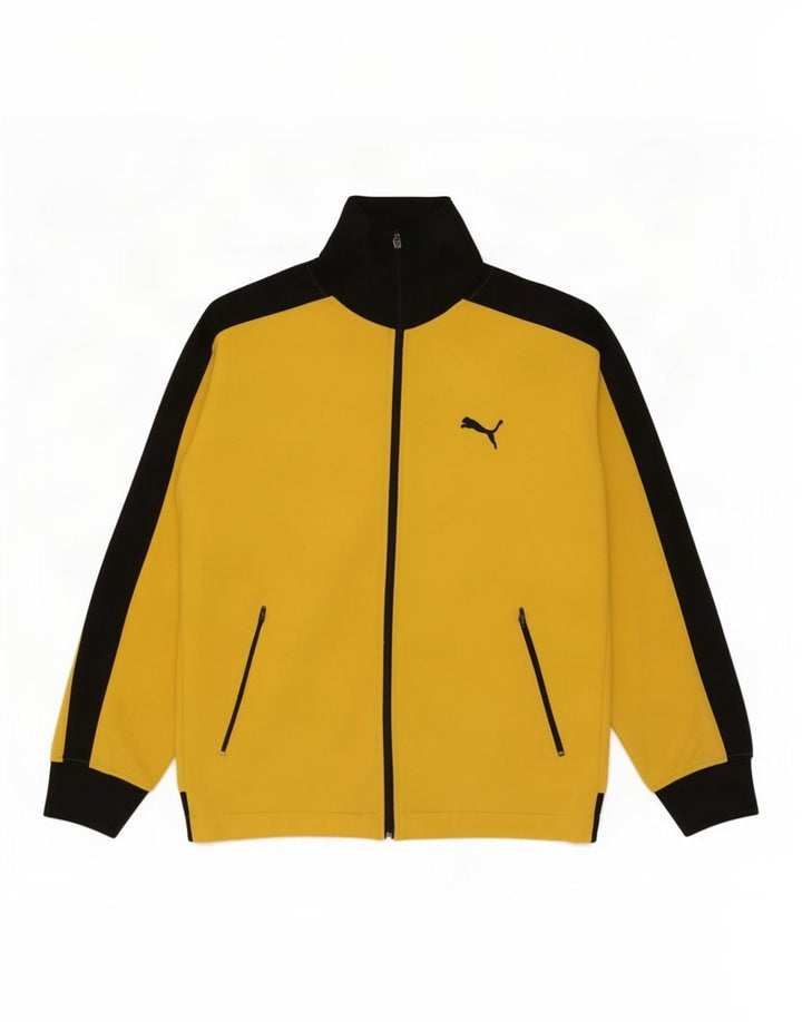 Puma Herren-Trainingsanzug-Top-Jacke, großes gelbes Farbblock-Polyester