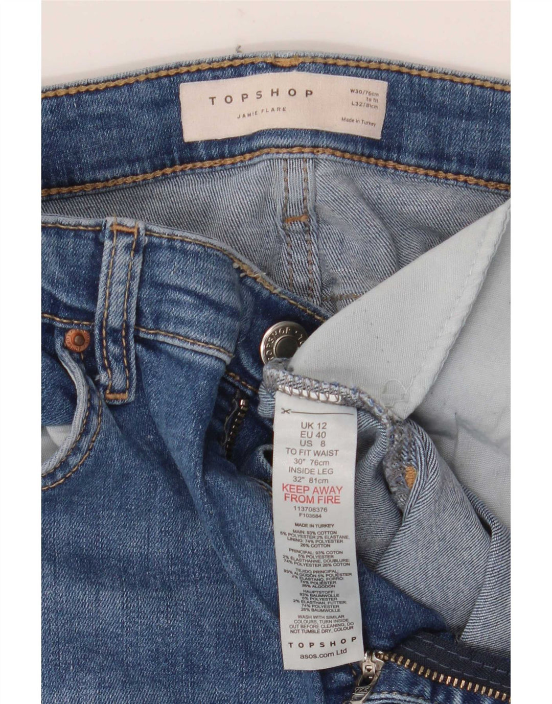 Topshop Damen Jamie Flared Jeans W30 L32 Blaue Baumwolle
