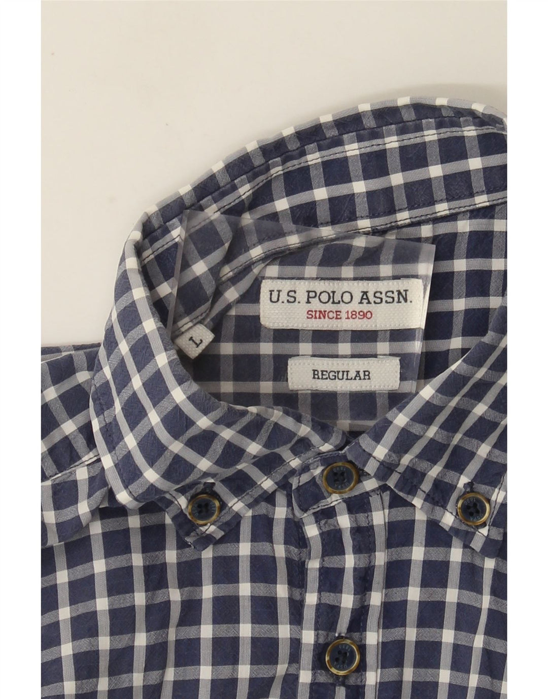U.S. Polo Assn. Herren-Hemd, normal, kurzärmelig, groß, Marineblau mit Gingham-Karomuster