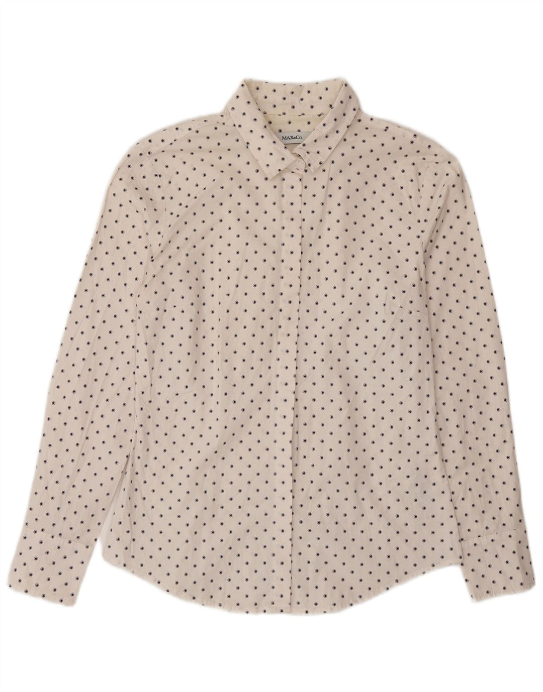 Max & Co. Damen-Hemd UK 10 Small Weiß gepunktete Baumwolle