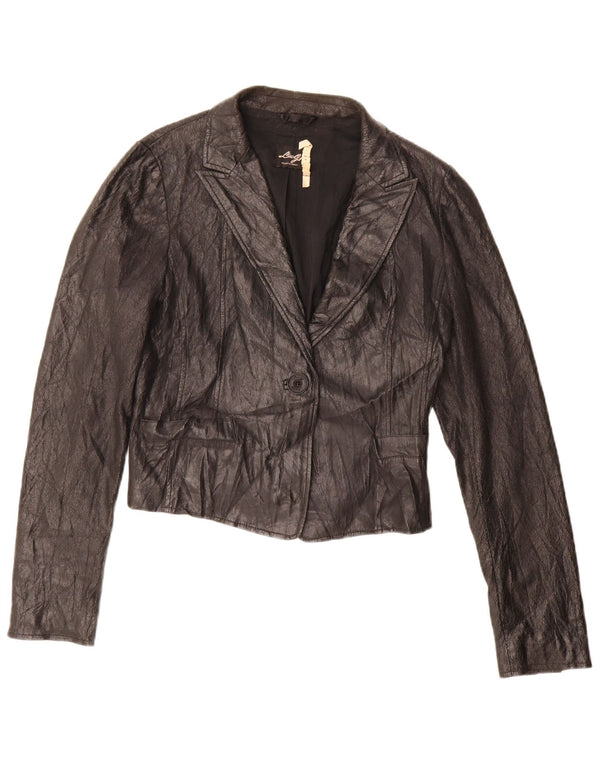 Liu Jo Damen Crop 1 Knopf Kunstleder Blazer Jacke IT 46 Large Schwarz