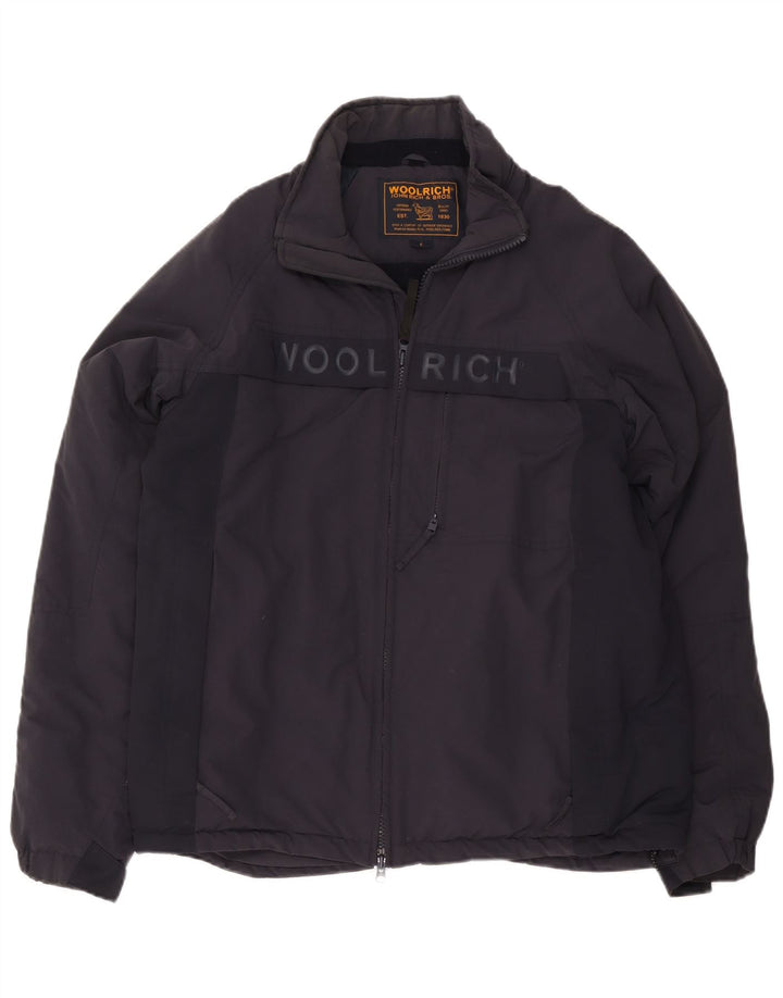 Woolrich Herren-Windbreaker-Jacke mit Grafik, UK 40, Größe L, marineblaues Nylon