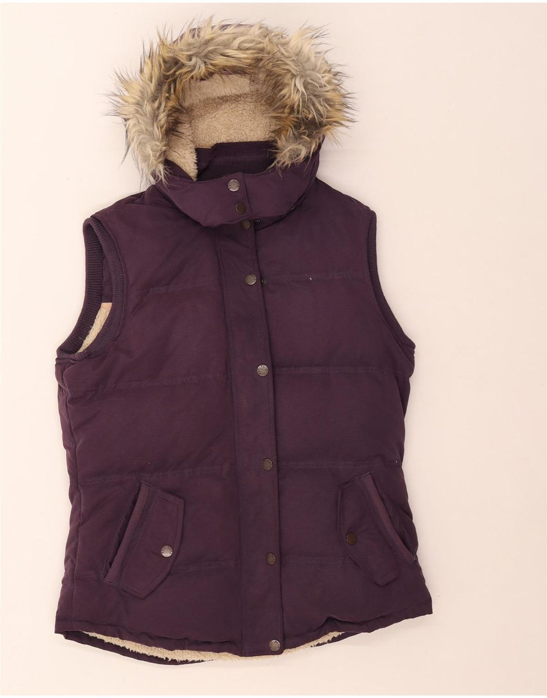 Fat Face wattierte Damen-Weste mit Kapuze, UK 12, Mittelviolett, Polyester