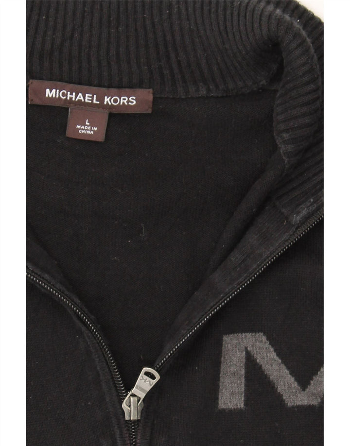 MICHAEL KORS Mens Graphic Zip Neck Jumper Sweater Large Black Cotton Vintage Michael Kors and Second-Hand Michael Kors from Messina Hembry 