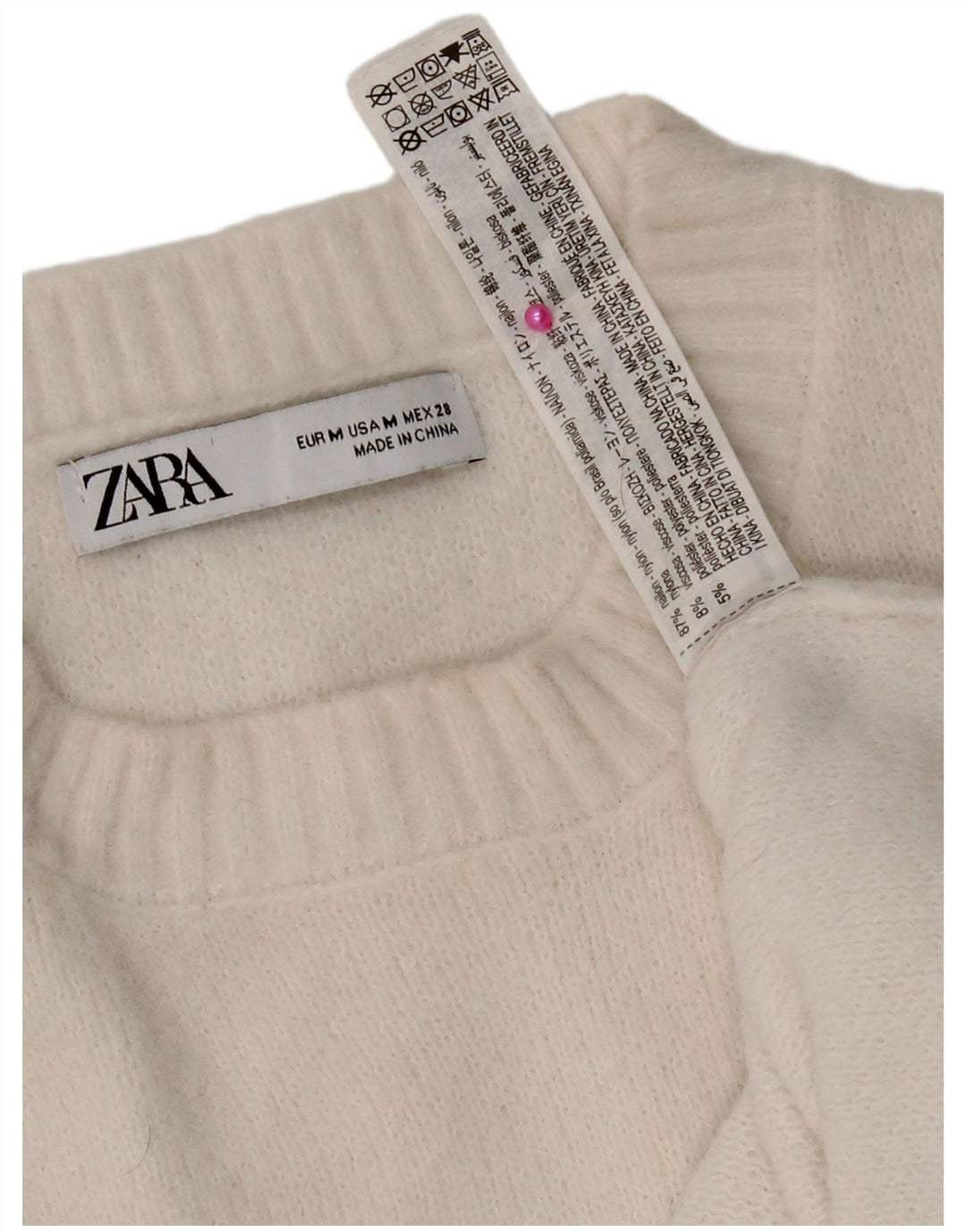 Zara Damen Crop Crew Neck Pullover Pullover UK 14 Medium White Nylon
