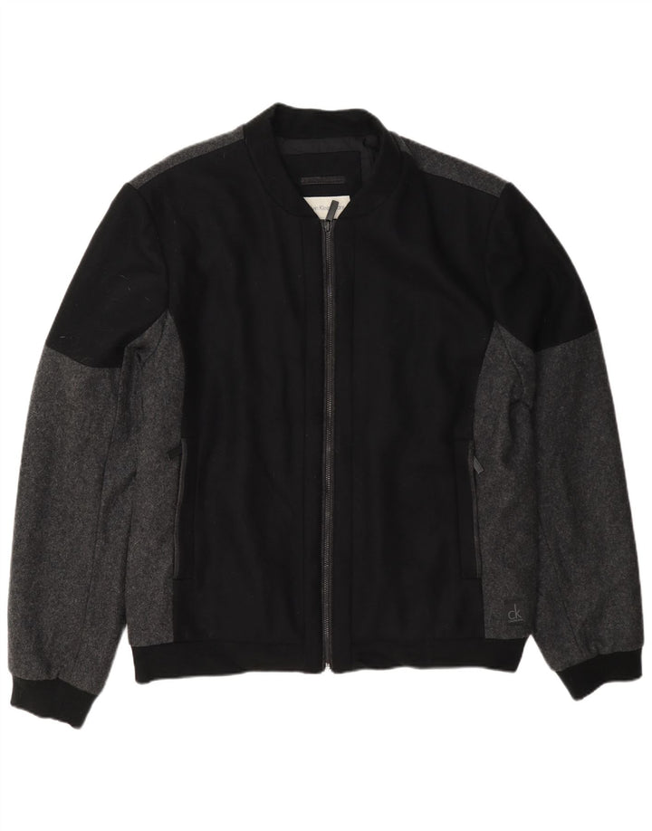 Calvin Klein Herren Bomberjacke UK 44 2XL Schwarze Colourblock-Wolle