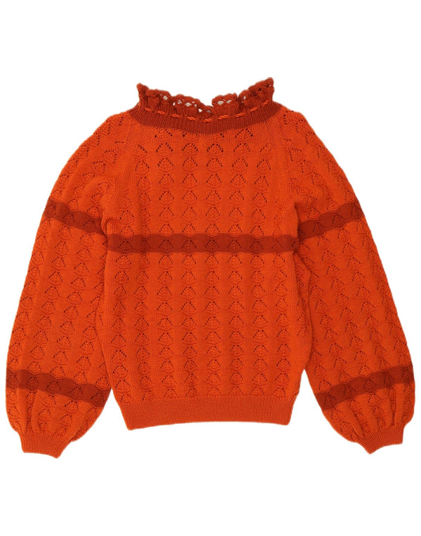VINTAGE Damen Crop Turtle Neck Pullover Pullover UK 10 Small Orange gestreift
