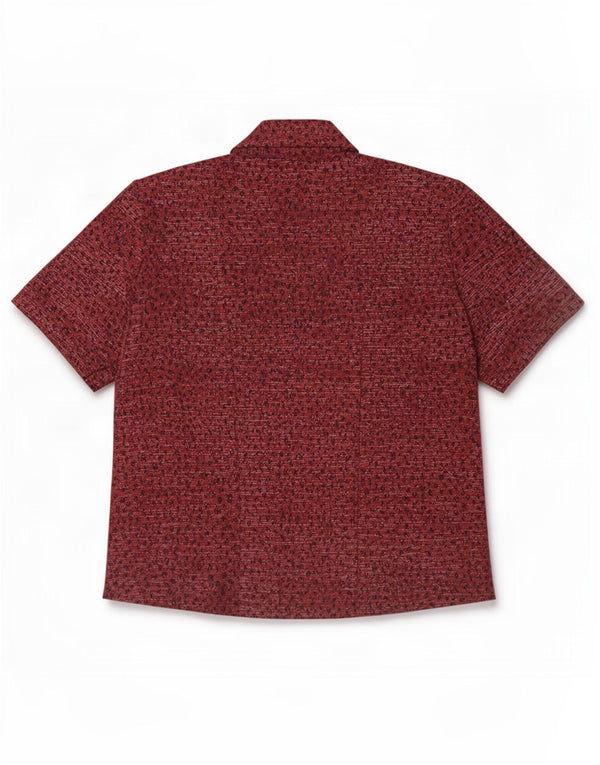 Vintage Damen Kurzarm-Hemdbluse UK 12 Medium Maroon Animal Print