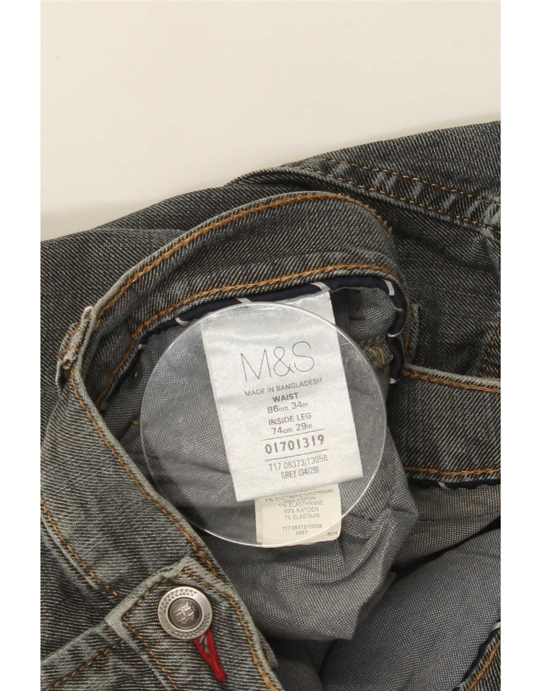 Marks & Spencer Herren Straight Jeans W34 L29 Graue Baumwolle