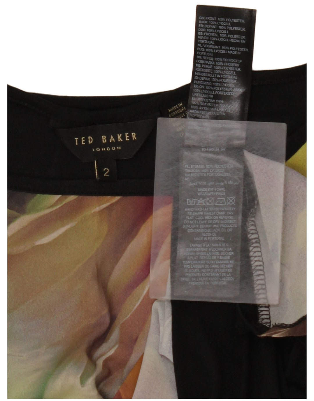 TED BAKER Damen-Bluse in Übergröße, ärmellos, Größe 2, klein, schwarz, geblümt