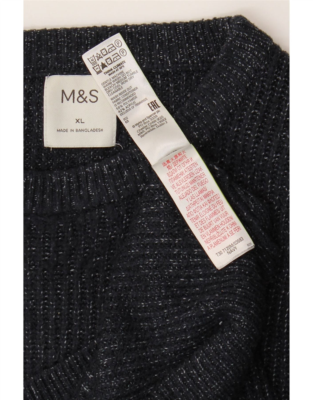 Marks & Spencer Herren-Pullover mit Rundhalsausschnitt, XL, Marineblau meliert