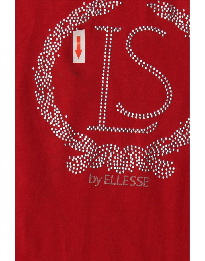 Ellesse Womens Graphic T-Shirt Top UK 12 Mittelrote Baumwolle