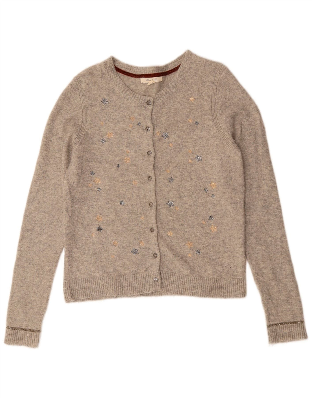 WHITE STUFF Damen-Strickjacke mit abstraktem Muster, Gr. 10, klein, Grau