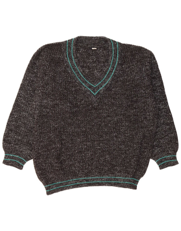 Vintage Herren V-Ausschnitt Pullover Pullover XL Schwarz Acryl