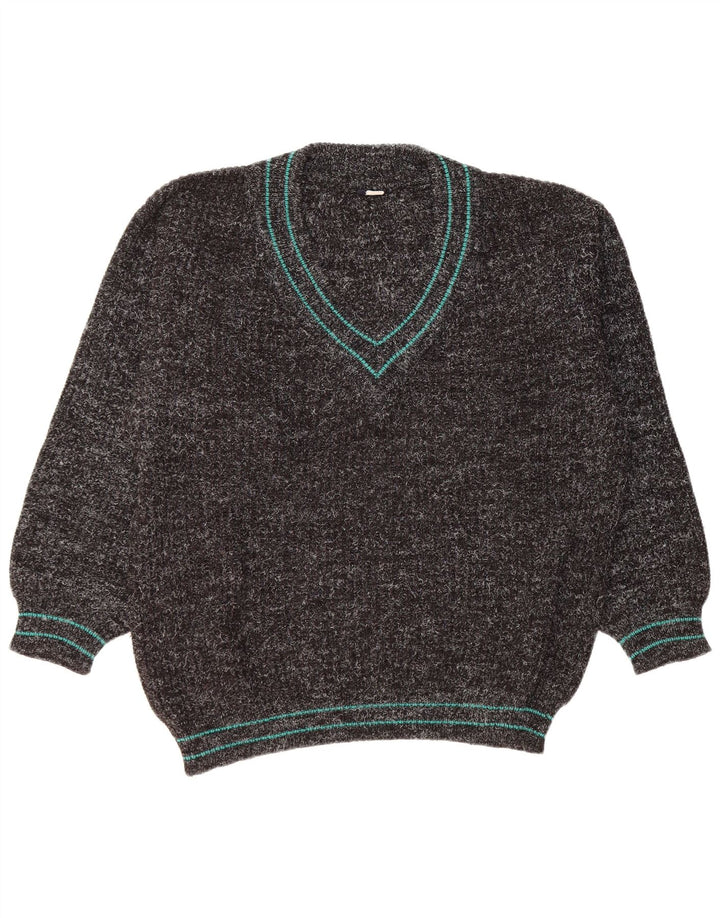 Vintage Herren V-Ausschnitt Pullover Pullover XL Schwarz Acryl