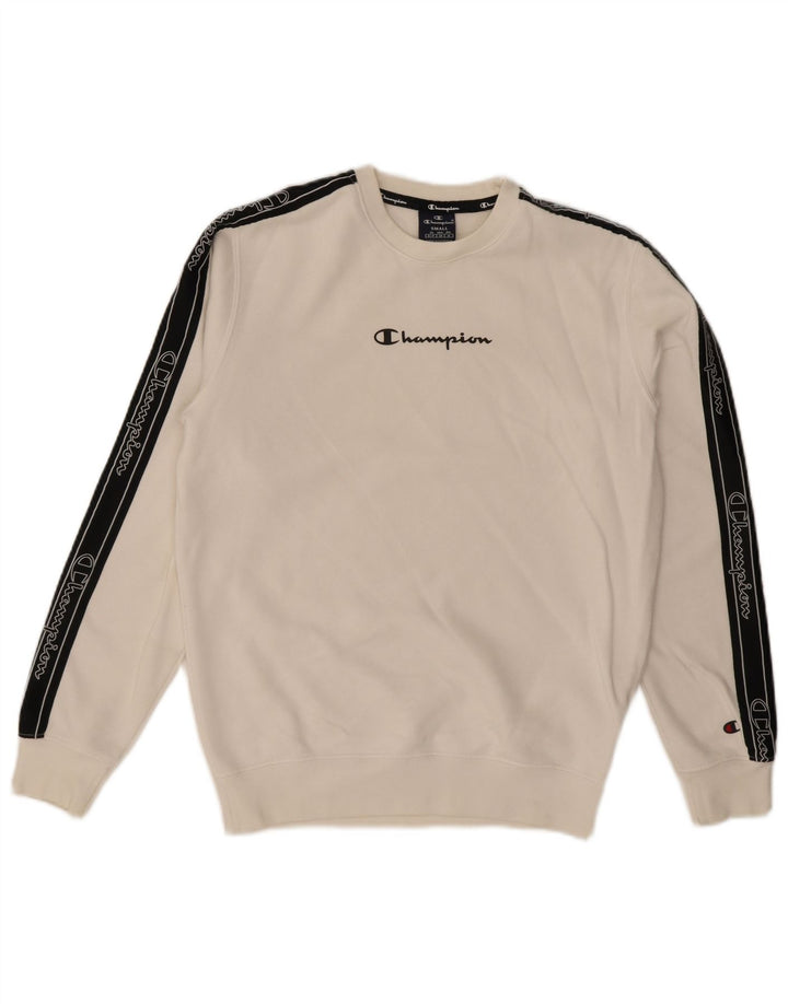 Champion Herren-Sweatshirt mit Grafik, Größe S, Weiß, Colourblock-Baumwolle