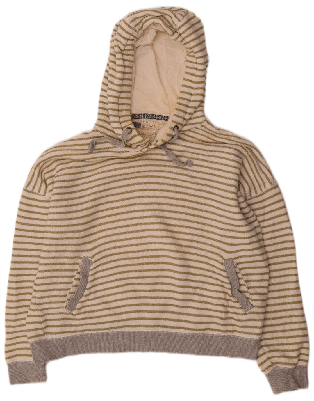 ROXY Damen-Pullover mit übergroßem Kapuzenpullover, Gr. 46, Größe L, aus cremefarbener, gestreifter Baumwolle