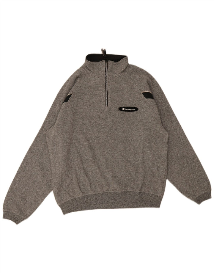 Champion Herren-Sweatshirt mit Reißverschluss am Hals, mittelgraue Colourblock-Baumwolle